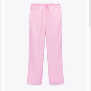 NWT Satin silk Zara pink pants tie waist